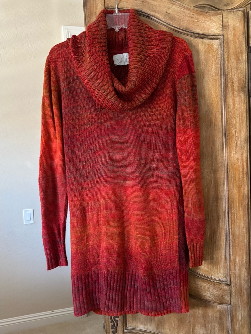 Michael Star Cowl Neck Longline Sweater in Red-Orange Ombre
